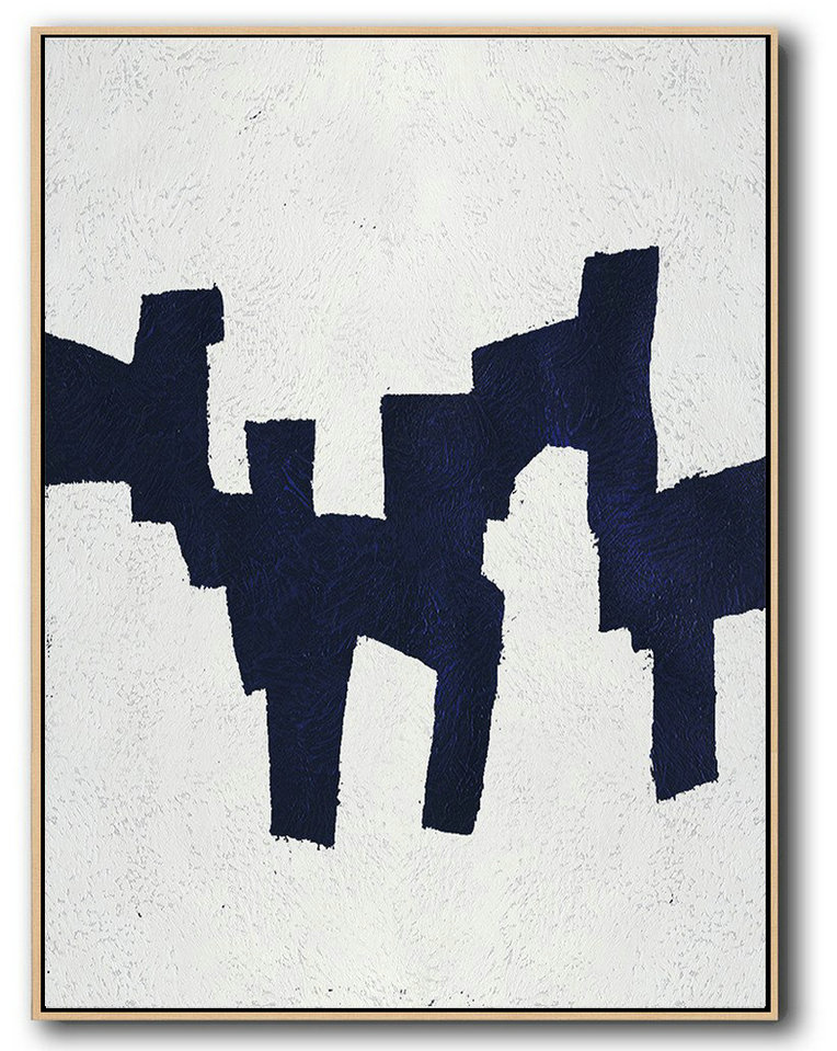 Large Abstract Painting On Canvas,Buy Hand Painted Navy Blue Abstract Painting Online,Canvas Wall Art #A7J7